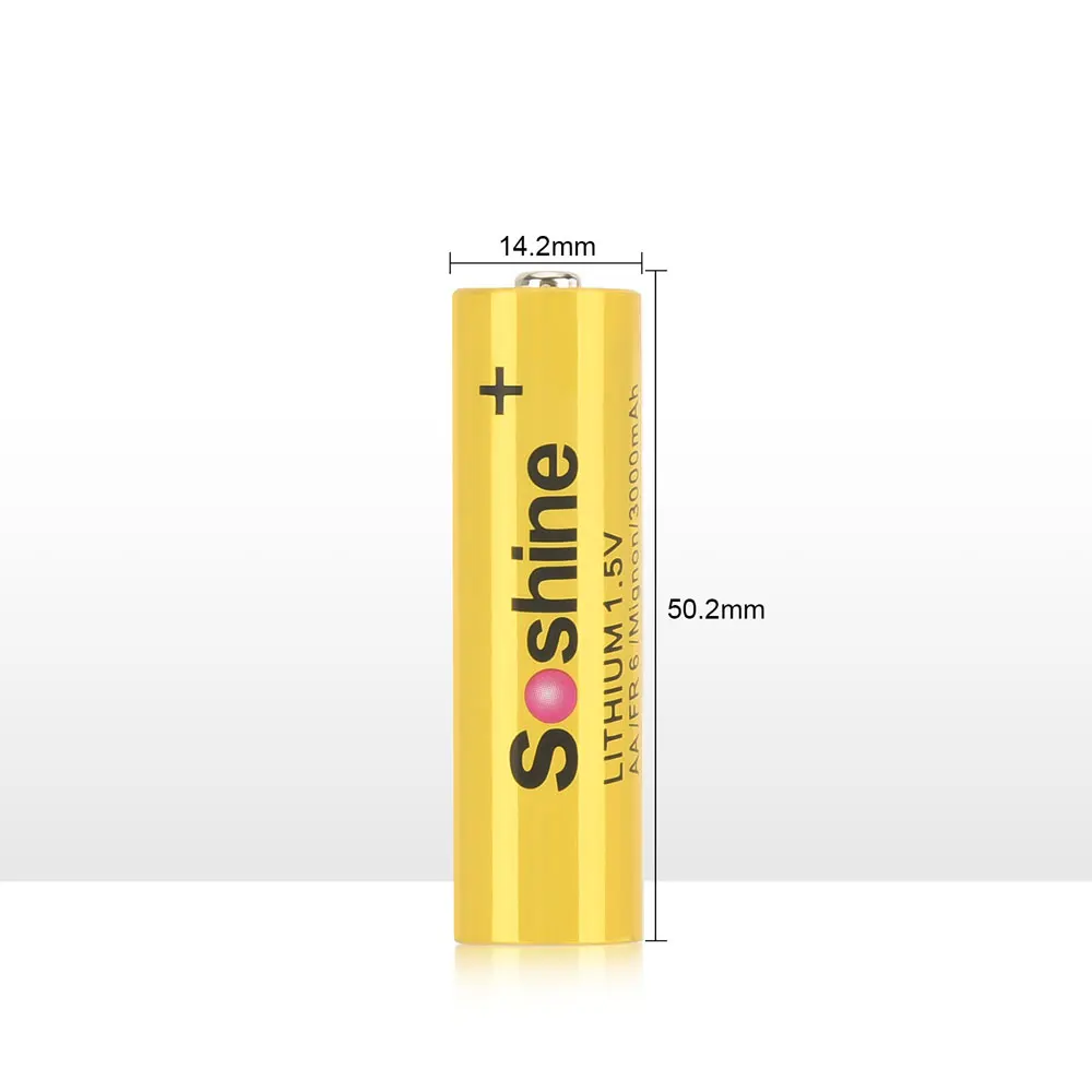 Soshine AA 1.5V Lithium Battery 1.5 Volt 3000mAh Batteries Non-Rechargeable Li-ion Battery for Flashlights Electronic Doorbell