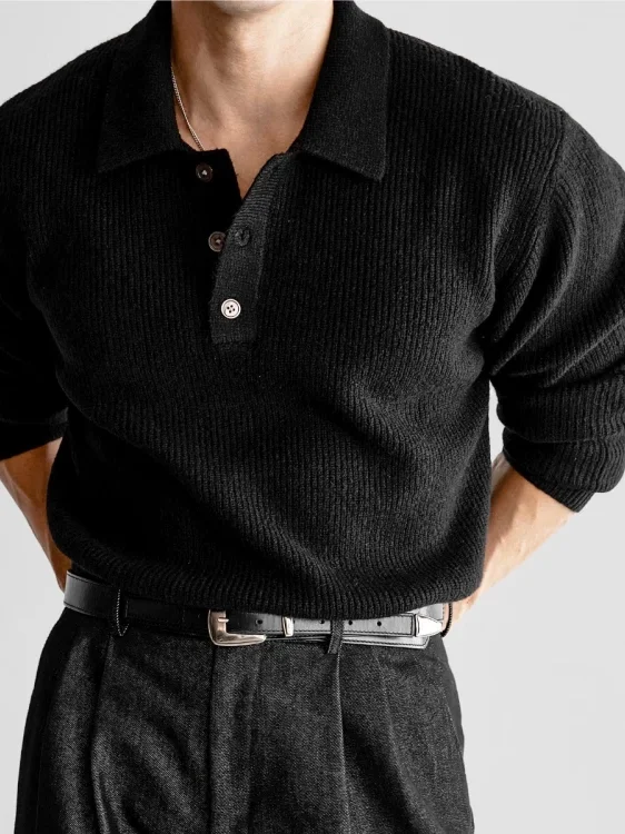 American Style Hard Man Knitted  Shirt Men Casual Workwear Long Sleeve Turn-down Collar Sweatshirt Soft Wool Paul Shirt