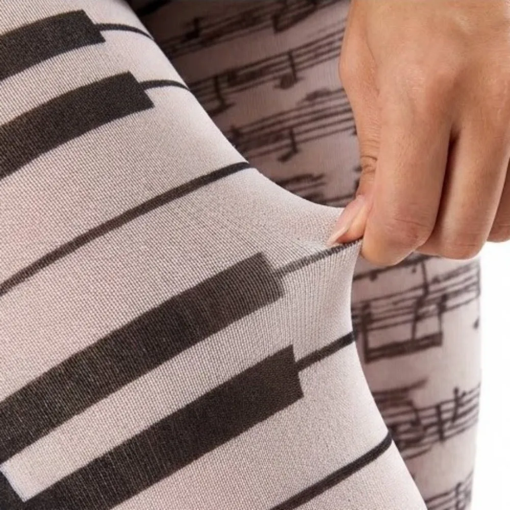 Funny Seamless Piano Stockings Breathable Thin Music Note Tights Leggings Elastic Black White Pantyhose Girl