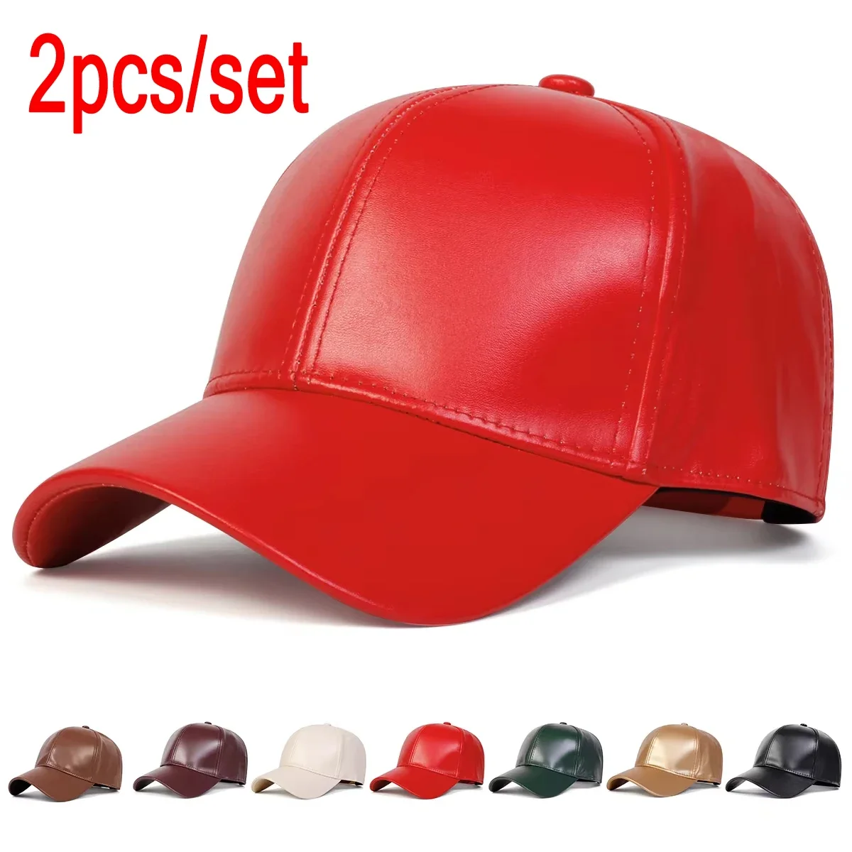 Unisex-Baseballmützen aus PU-Leder mit hellem Panel und einfarbigem Design, für Frühling und Herbst, verstellbare Freizeitmützen für den Außenbereich, Papa-Mütze, Sonnenschutzmütze