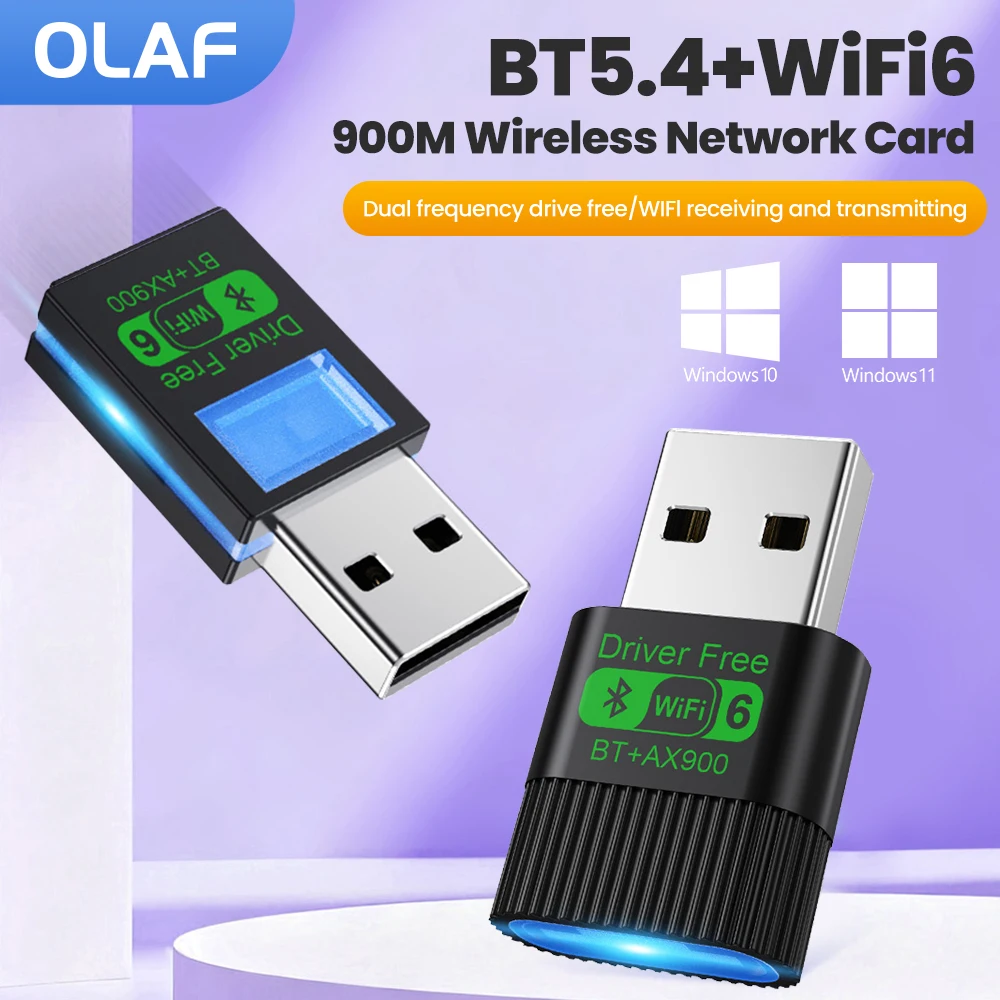 

Olaf AX900 USB WiFi 6 Bluetooth 5.4 Адаптер 2в1 Dongle Двухдиапазонный 2,4G и 5 ГГц USB Wi-Fi Сеть Беспроводной Wlan Приемник БЕСПЛАТНО