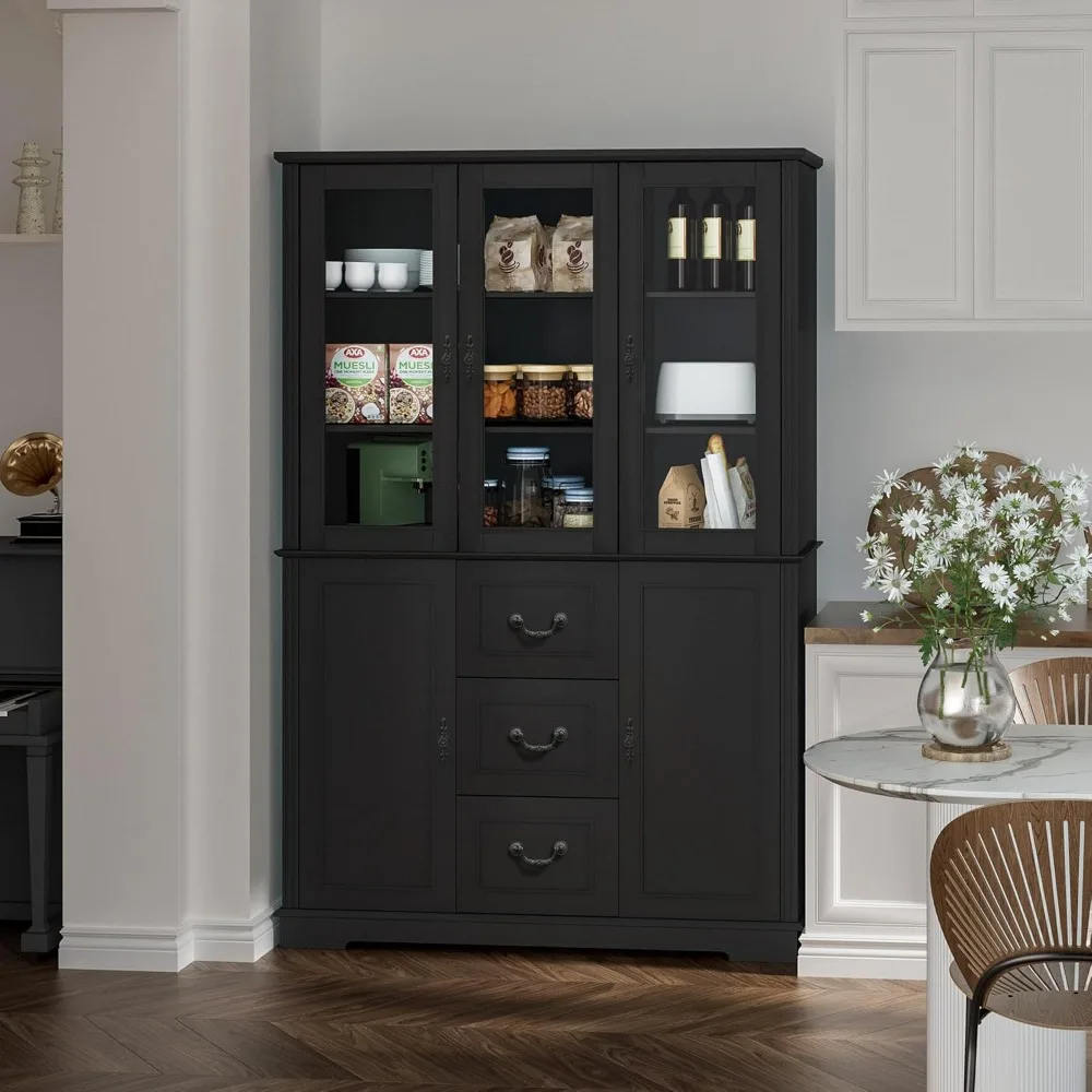 خزانة كتب بطول 71 بوصة، رف كتب للمزرعة مع أدراج وباب زجاجي أكريليك، خزانة تخزين خشبية كبيرة الحجم للدراسة المنزلية