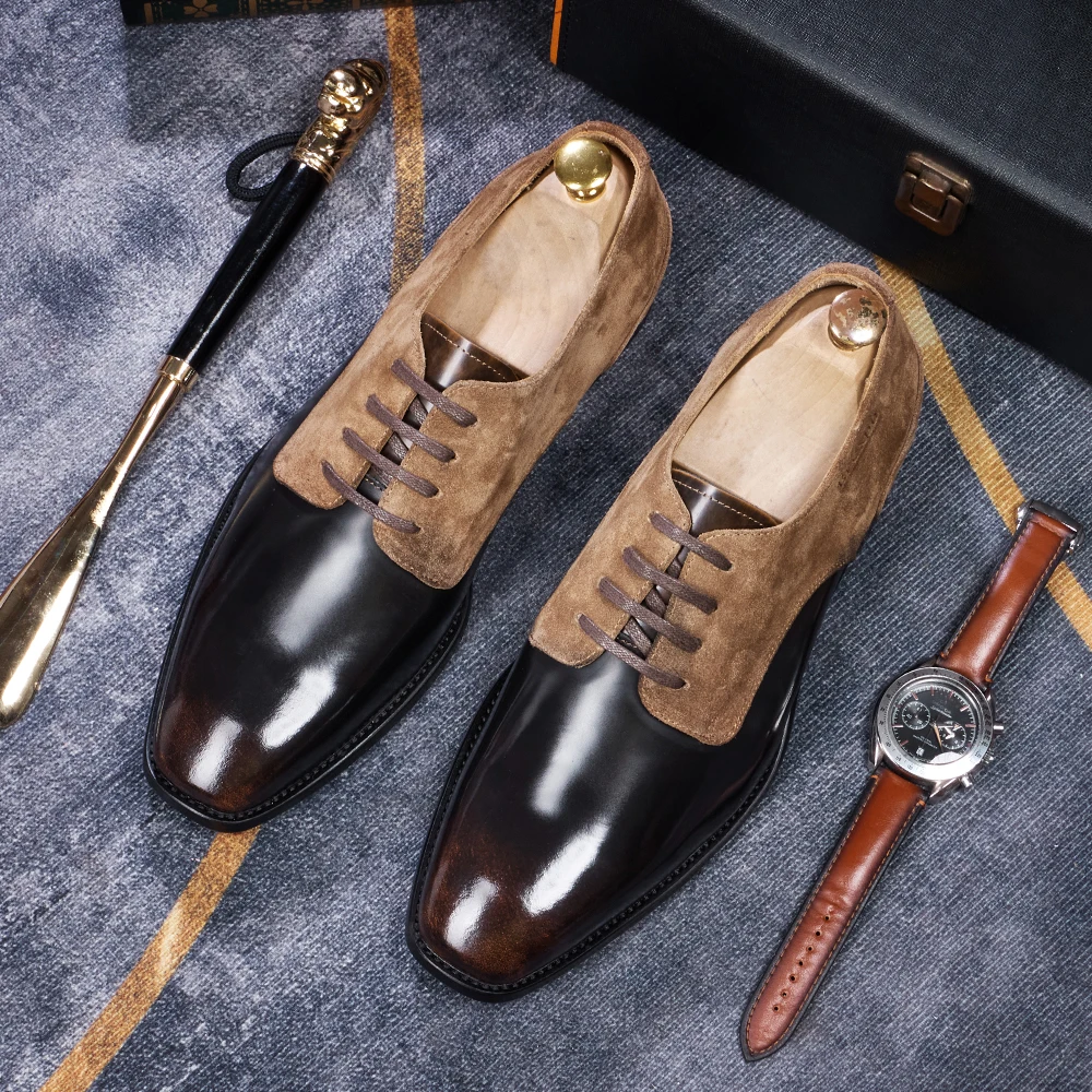 Men's Premium Craft Stitched Color-Block Oxfords Genuine Leather Soles Cowhide Lining & Insole for Business, Weddings & Formal