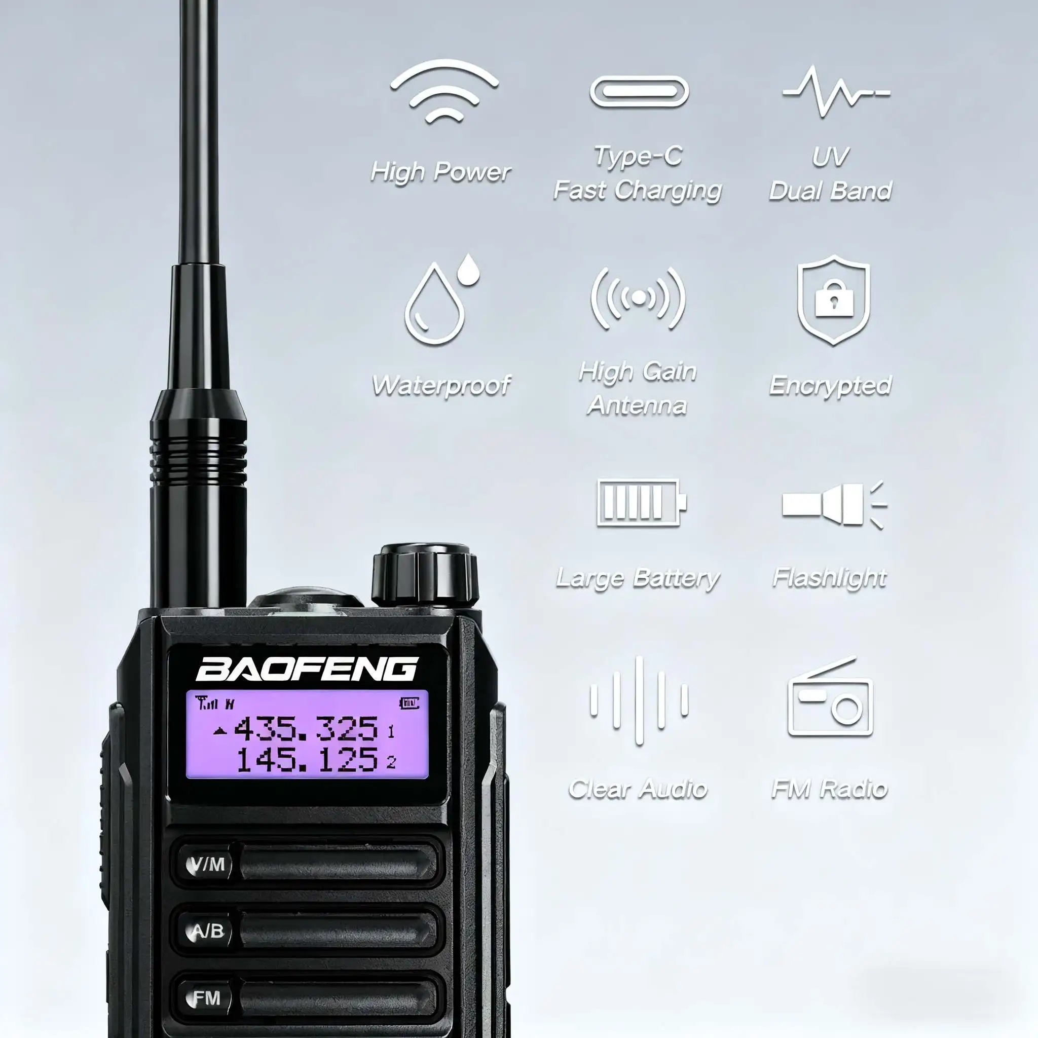Baofeng Uv-16 Waterproof Ip67 Long Range Walkie Talkie Dual Band Vhf Uhf Two Way Radio Ham Radio Outdoor Camping Hiking Communic