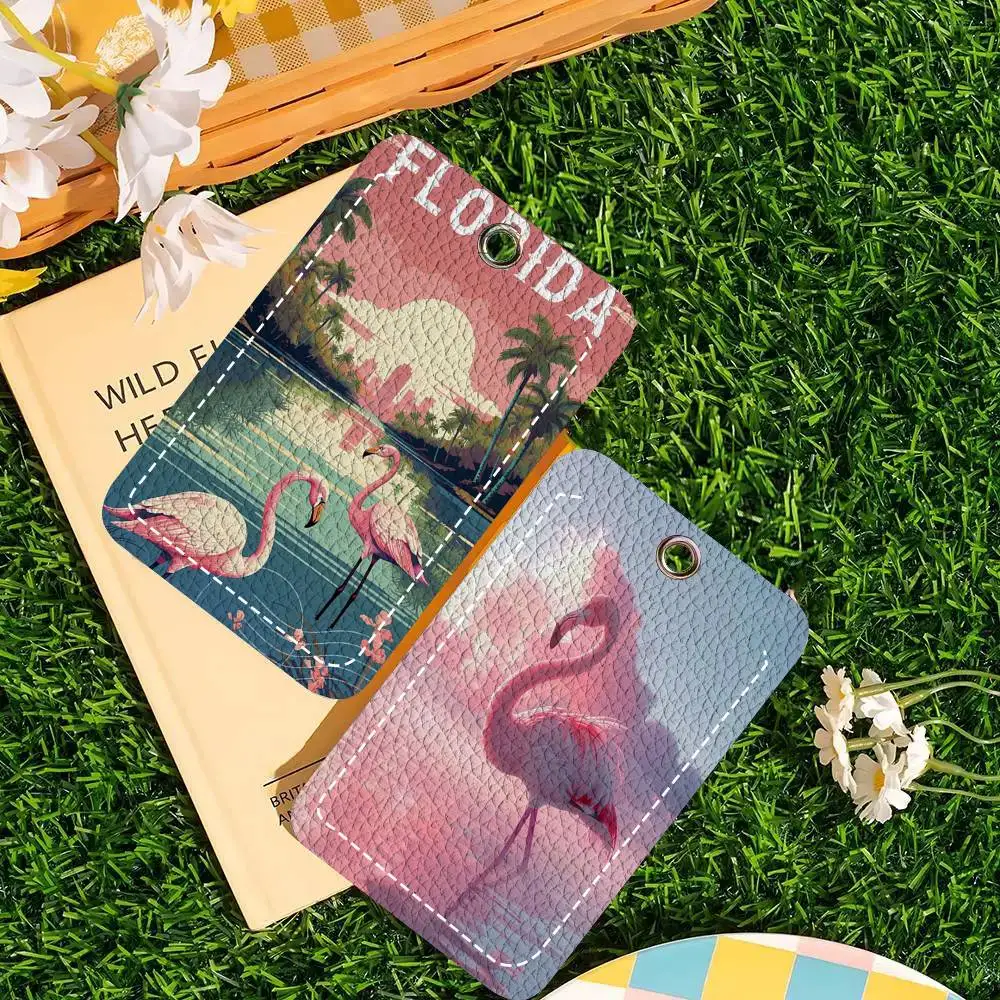Cartoon Flamingo Card Wallet With Keychain Fashion Print Bank Card Protective Holder