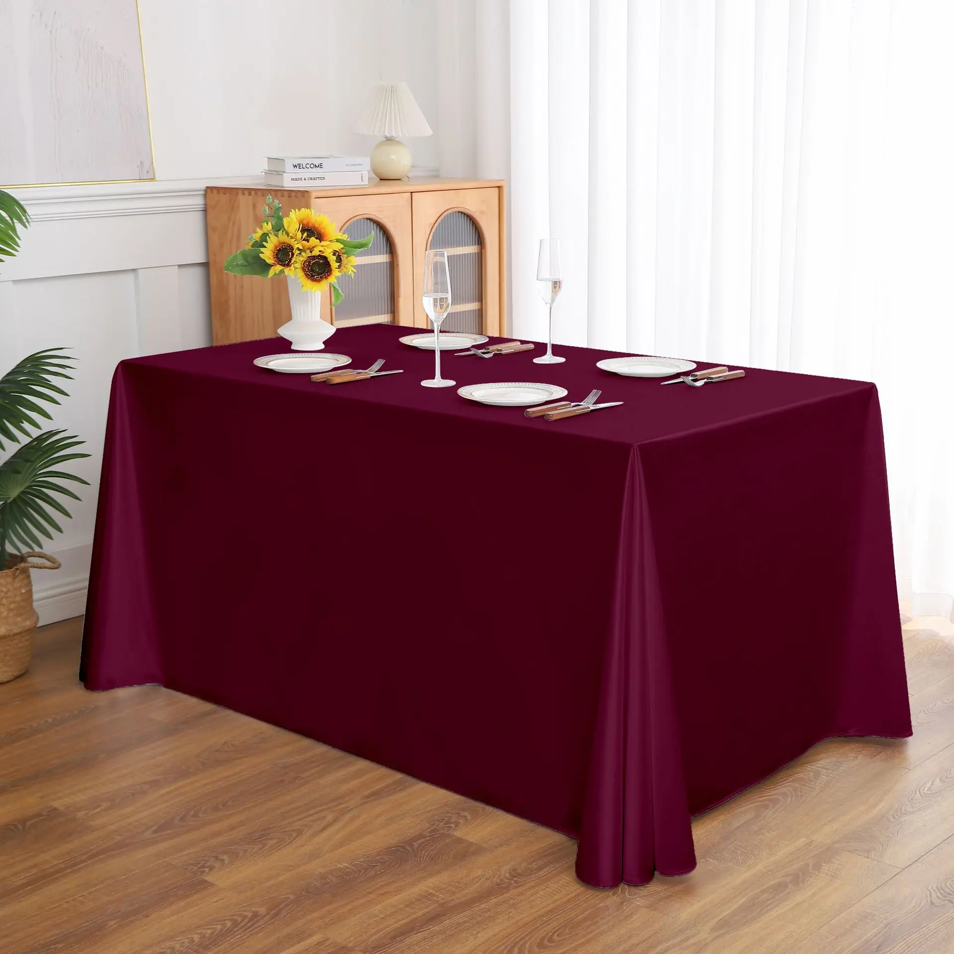 D60 Rectangular satin tablecloth solid color long table tablecloth room dining table tablecloth