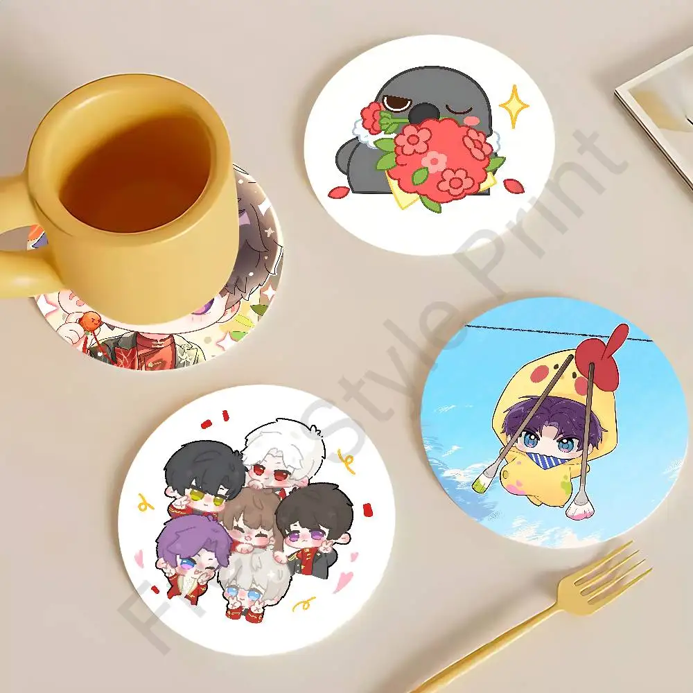 Chibi L-Love and D-Deepspace Round Wooden Coasters For Cute Design Suitable for Drinks Tea,Coffee Home Perfect Gift
