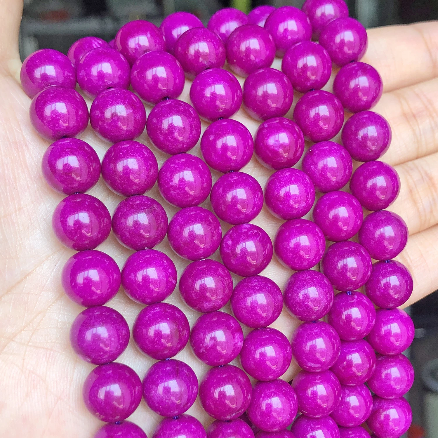 6/8/10mm Natural Fuchsia Jade Stone Beads Smooth Round Diy Bracelet Loose Beading For Jewellery Making Beadwork Supplies