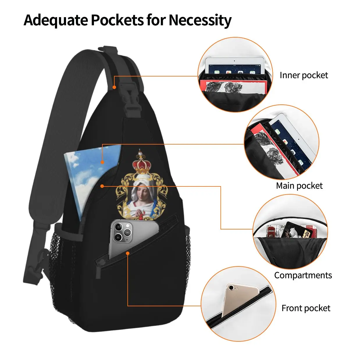 Virgin Mary Chest Bag Men Sling Crossbody Backpack Chest Bag Traveling Hiking Daypack Shoulder Bag