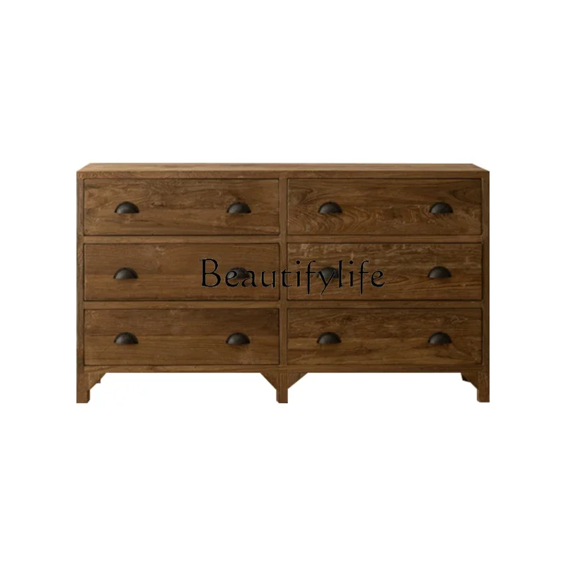 S Retro Silent Style Solid Wood Chest of Drawers Home Bedroom Storage Cabinet