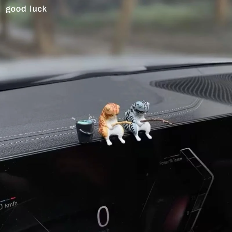 Answer1/2Pcs Cute Mini Fishing Cat Car Dashboard Ornaments Vivid Design Exquisite Craft For Car Desktop Decor