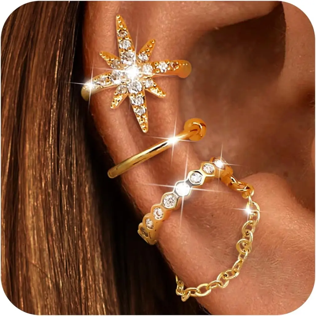 3pcs Gold Plated Clip Earrings for Women