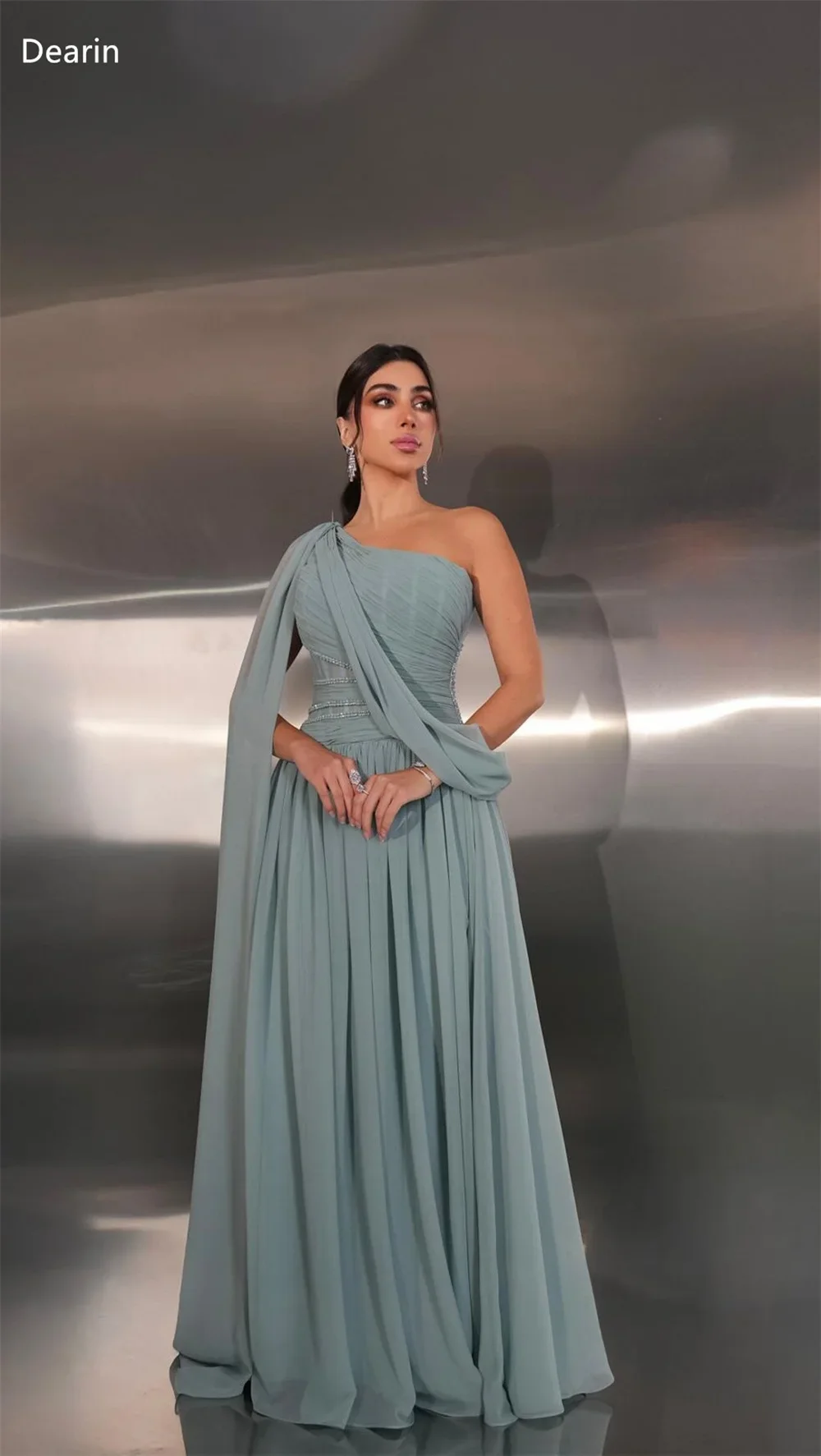 Customized Women Formal Dress Prom Dearin One Shoulder A-line Floor Length Skirts Layered Draped Tulle Bespoke Occasion Dresses