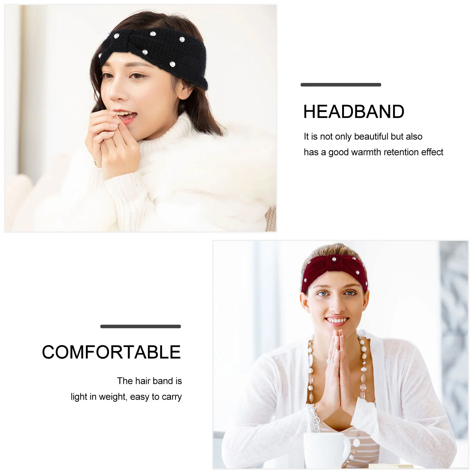 

4Pcs Warm Knitted Headbands Pearls Bowknot Winter Hair Band for Female Elegant Accessory Winter Hair Band Bowknot Headband