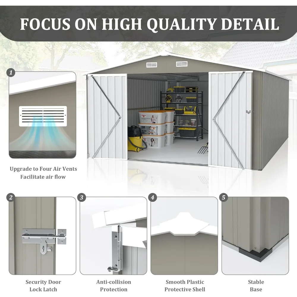 سقيفة تخزين معدنية كبيرة للاستخدام الخارجي مع وصول جانبي و3 أبواب قابلة للقفل، مقاومة للطقس #3