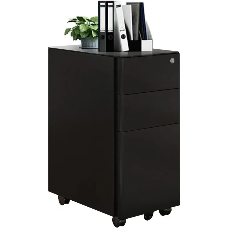 3 Drawer Small  with Lock, Metal Filing Home Office, Anti-Tilt Rolling and Under Desk Letter/Legal/A4 , Pre-Assembled, Black