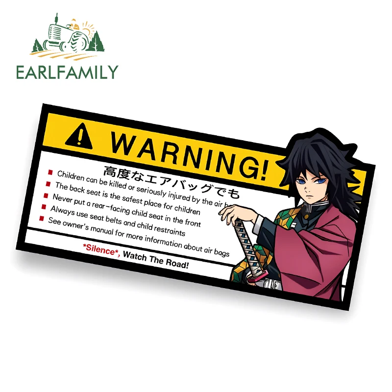 

EARLFAMILY Cartoon Tomioka Giyuu Car Sticker Anime Demon JDM Warning Silence Watch The Road DIY Decal Airbag Stickers