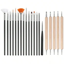 5/20Pcs Nail Art Brush Design Tip Painting Drawing Carving Dotting Pen FlatFan Liner Acrylic Gel UV Polish Manicure Tools