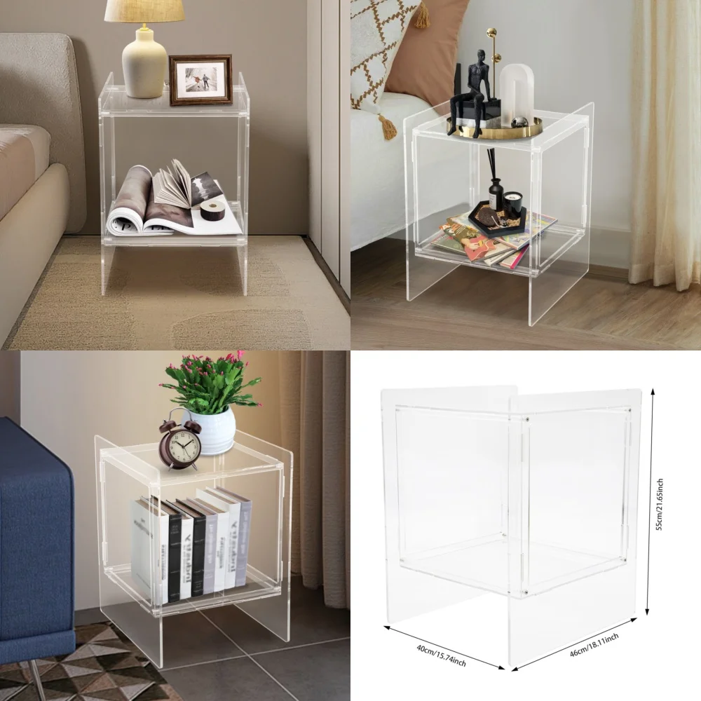 Столы для кафе, прозрачный акриловый приставной столик, торцевой столик для гостиной, прикроватный современный минималистичный дизайн, прочный, 2 шт.