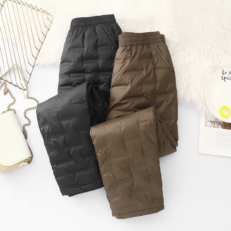 

High Waist Thickened Straight Leg down Cotton Pants Women's Outerwear Lightweight Fashionable Winter New Style Warm Trousers