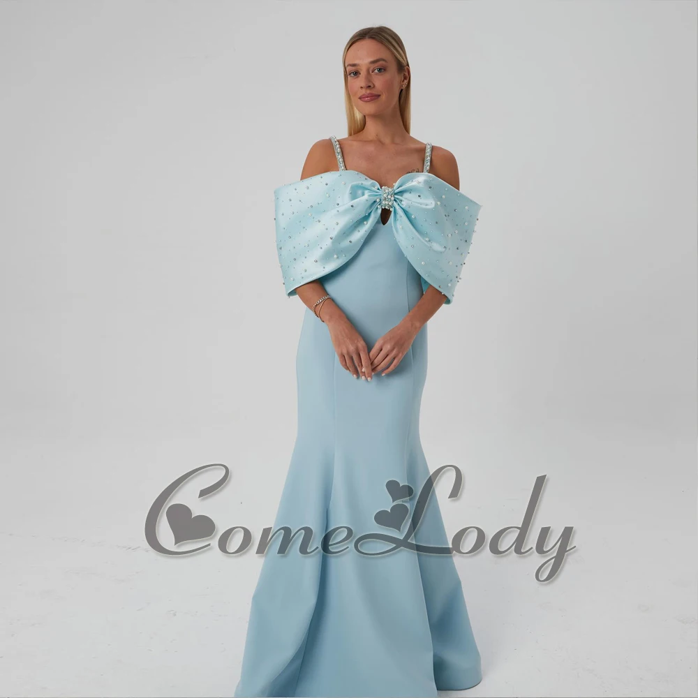 

Comelody Charming Satin Prom Dresses for Women Spaghetti Straps Off the Shoulder Rhinestones Mermaid Zipper Pearls Made to Order