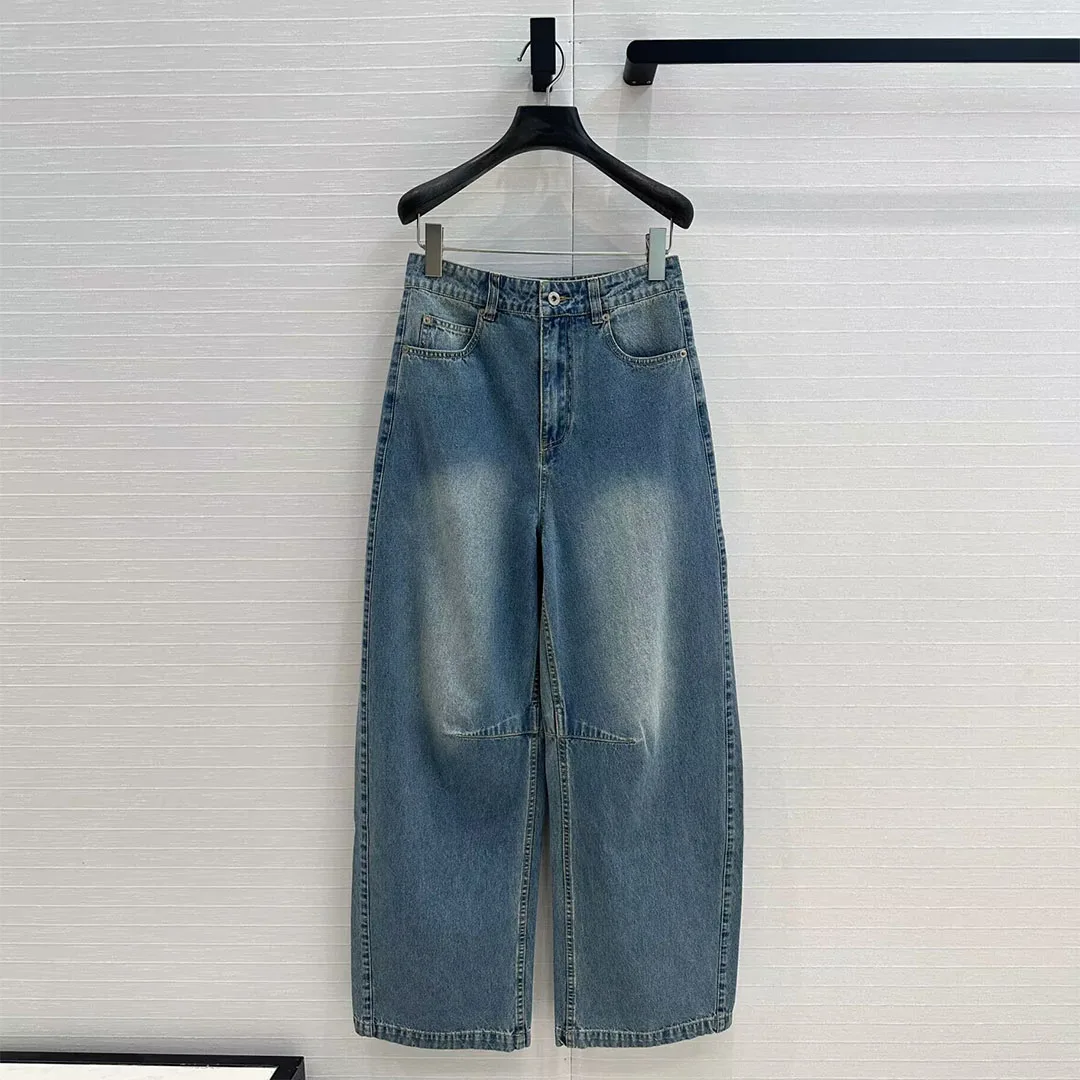 2025 New Spring Fashion Loose Washed Blue Pink Jeans Women High Waist Bloomers Denim Pants Streetwear