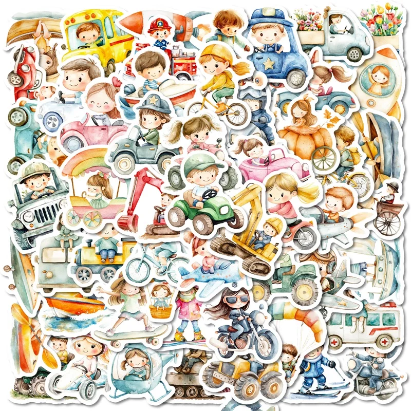 

10/30/56PCS Cartoon Child Playing PVC Sticky Sticker Aesthetic DIY Decoration Scrapbooking Hand Accounting Supplies for Kids