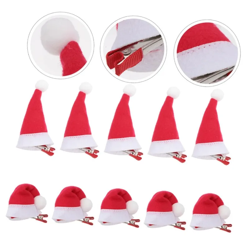 Mini Christmas Hat Hairpin Cute Light Santa Claus Cap Barrettes Red Triangle Hat Fabric Alloy Hair Clip Festival Party Hairclip