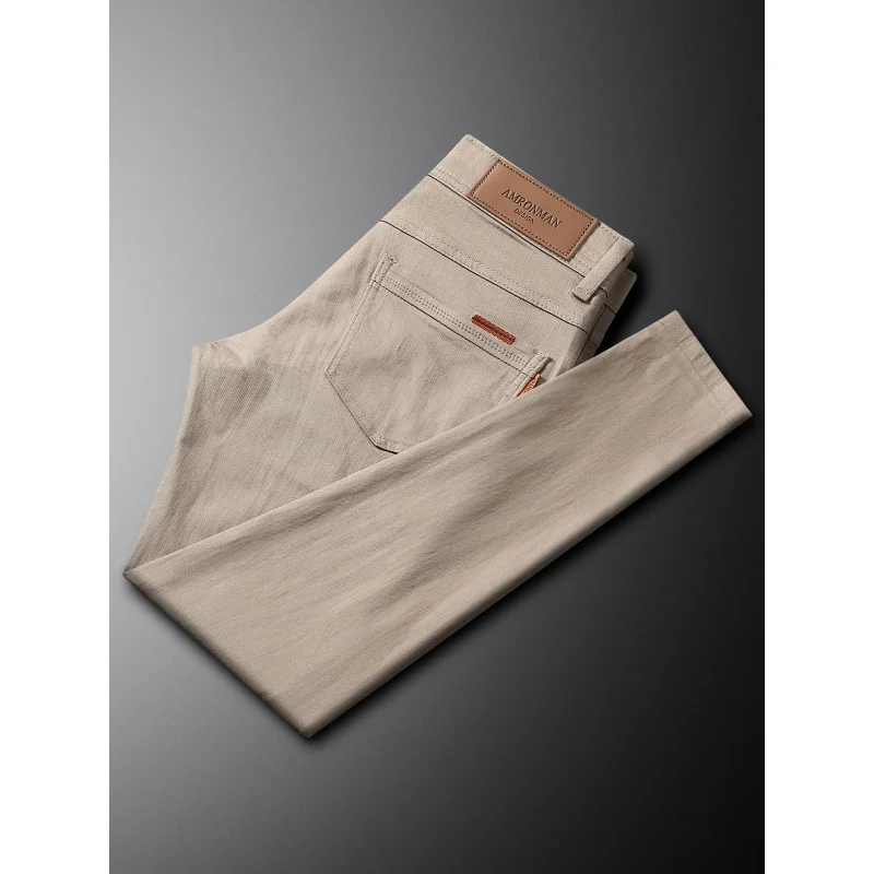 

Джинсы цвета хаки, мужские повседневные универсальные осенние новинки 202, деловая мужская одежда, эластичные маленькие прямые брюки, простые