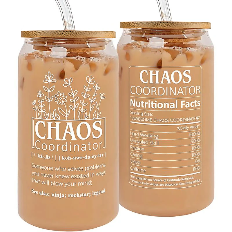 1 Satz „Danke für die Frau – Chaos Coordinator Gift – Female Boss Gift – 16 oz Dosen-Glasbecher