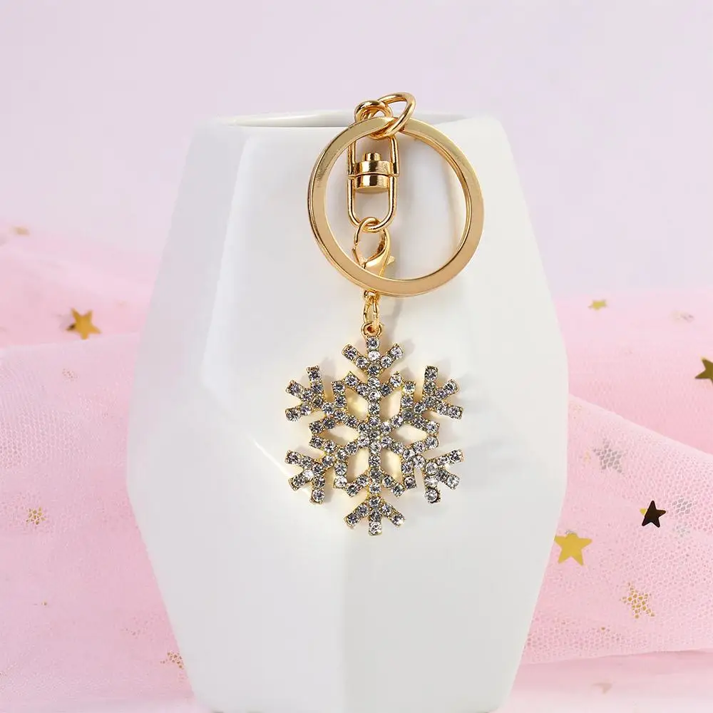 

New Arrival Fashion Gold-color Crystal Christmas Gift Snowflake Keychain Key Ring Jewelry Pendant