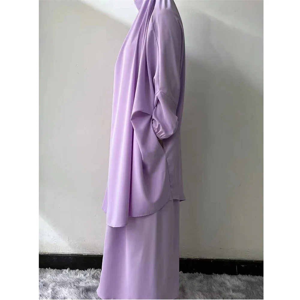 Ramadan Muslim Women Khimar Abayas Two Piece Set Hijab Burqa Dress Islamic Prayer Garment Clothing Arabic Robe Djellaba Kebaya