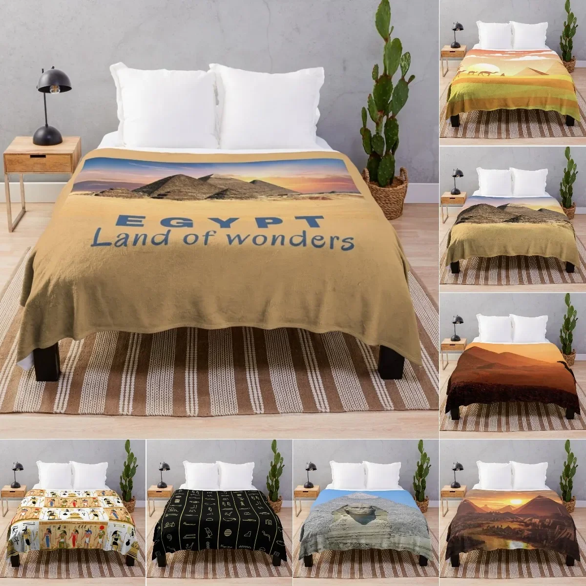 Egyptian Pyramids Blanket, Ancient Egypt Tribe Exotic Retro Egyptian Pharaoh Mummy Blanket Throw, Decorative Sofa Fleece Blanket