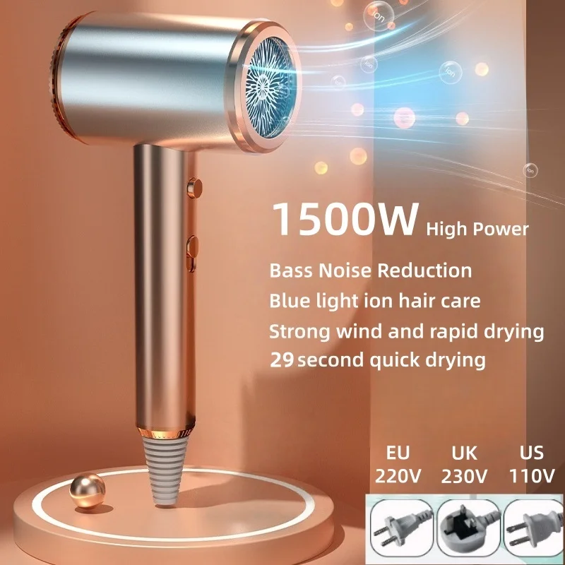 New Low Radiation Hair Dryer With UK/US/EU Plug, 29 Second Quick Drying, Ultra Quiet Blue Light Negative Free Hammer Hair Dryer