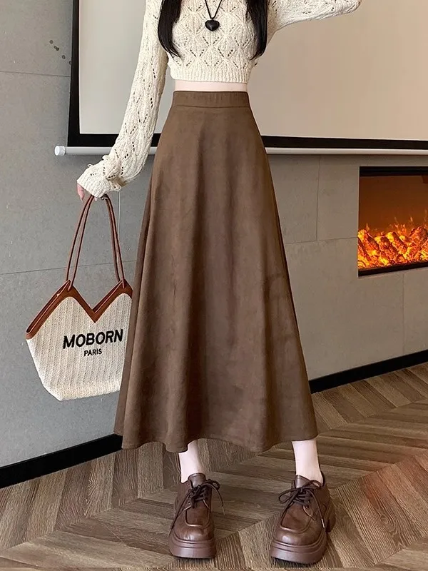 

Весна 2026: Новая женская юбка миди с высокой талией в корейском стиле, свободного кроя, А-силуэт, макси-юбка, стройнящая, универсальная, для повседневной носки