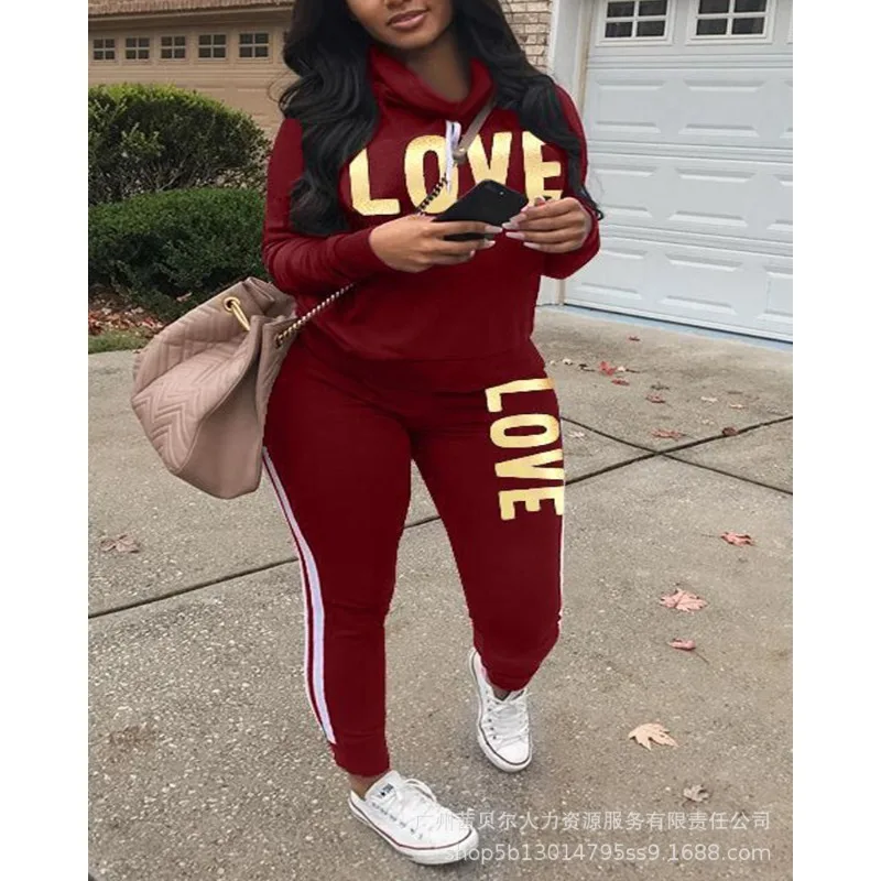 Outfits Pile Collar Pullover Hoodies Y2K Letter Hoodies Women Autumn Casual Pants Suit Two Piece Sets Pencil Trousers