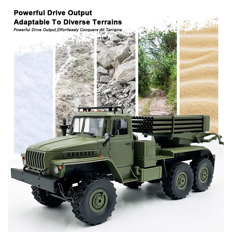 6WD RC Car BM-21 Rocket Laucher vehículo de Control remoto 1/16 6x6 camión de escalada todoterreno con luz LED modelo de juguete para niños adultos