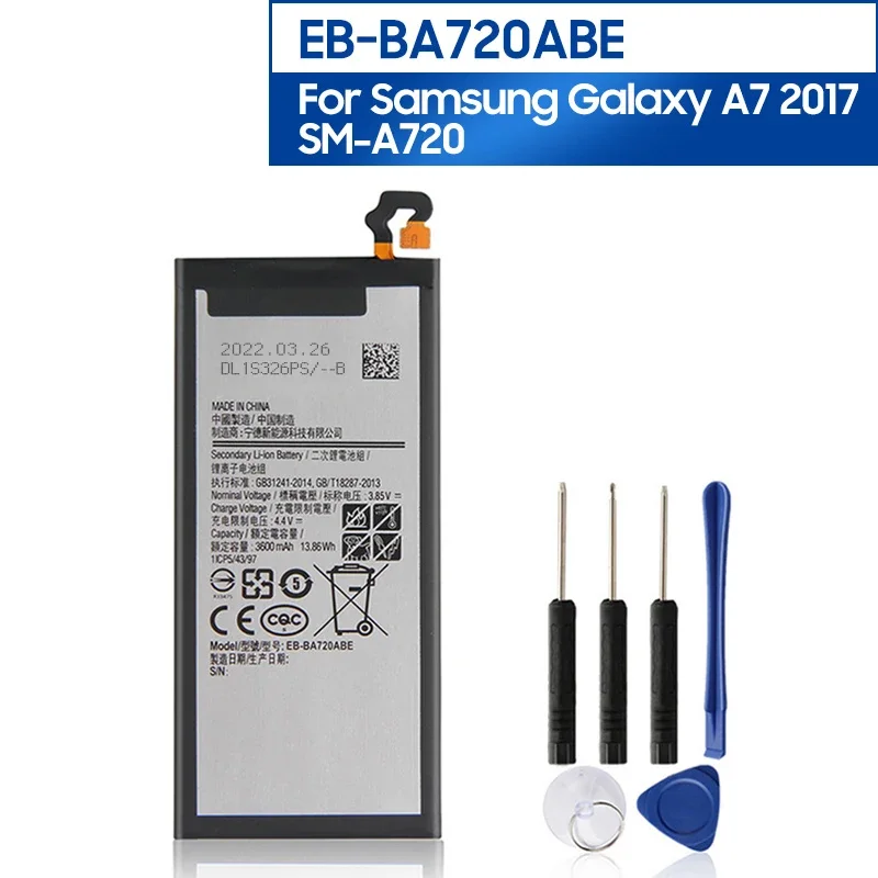 

Replacement Battery EB-BA720ABE For Samsung GALAXY A7 2017 Version A720 SM-A720 SM-A720F SM-A720S 3600mAh