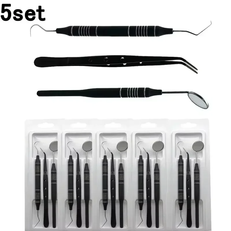 5set Dental Mouth Mirror Tweezers Curve Probe Dental Tools Dentist Care Cleaning Teeth Instrument