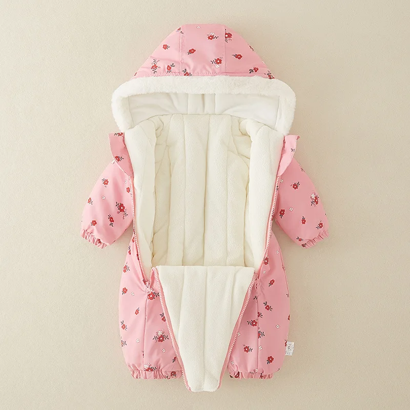 الوليد الصبي السروال القصير جديد الشتاء الكرتون المطبوعة سميكة الدافئة طفل فتاة حللا مقنعين يندبروف الاطفال بيبي بوي وزرة أبلى