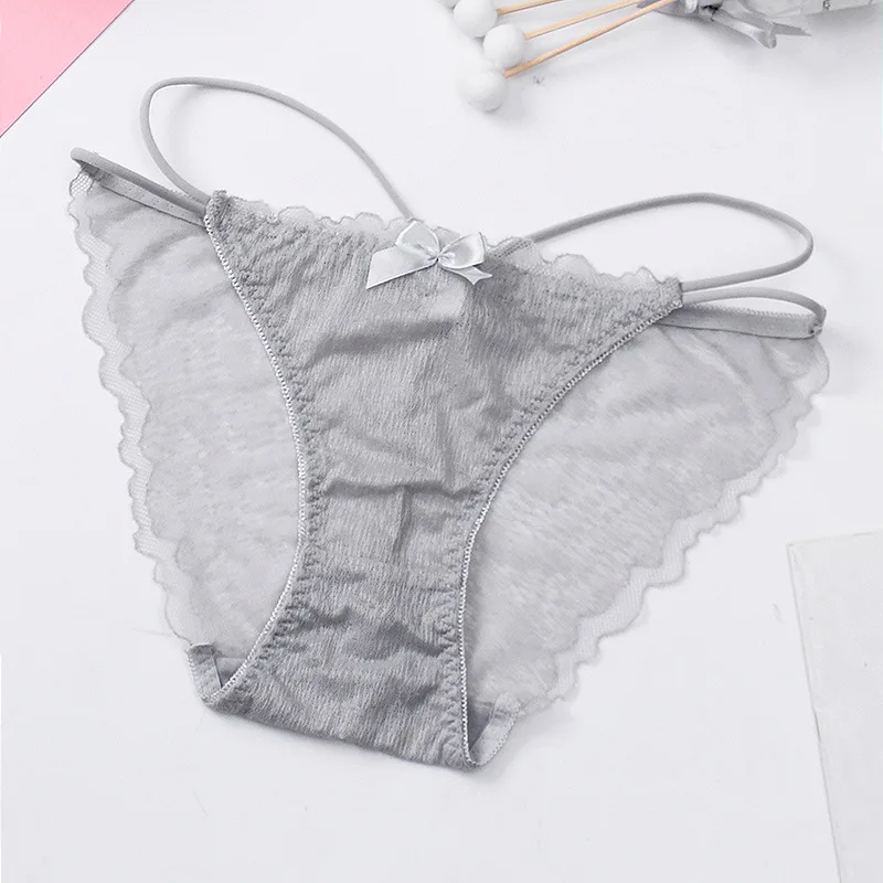 3 Articles Solid Cute Lace Bow Knot Semi Sheer Briefs Comfy Breathable Stretchy Intimates Panties Women\'s Lingerie  Underwear