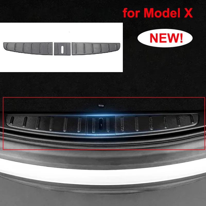 

Rear Trunk Guard Board for Tesla Model X Door Sill Protector Strip Rear Guard ABS Anti-Scratch 3D Carbon Fiber Protective Plate