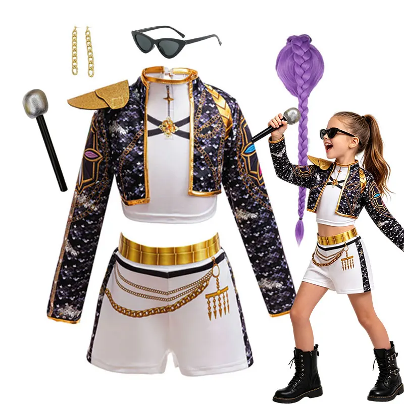 Image of Koreanisches Sänger-Tanzkostüm-Set für Kinder Halloween Karneval Cosplay Outfit Mädchen Bühnenauftritt Rollenspiel Kleidung