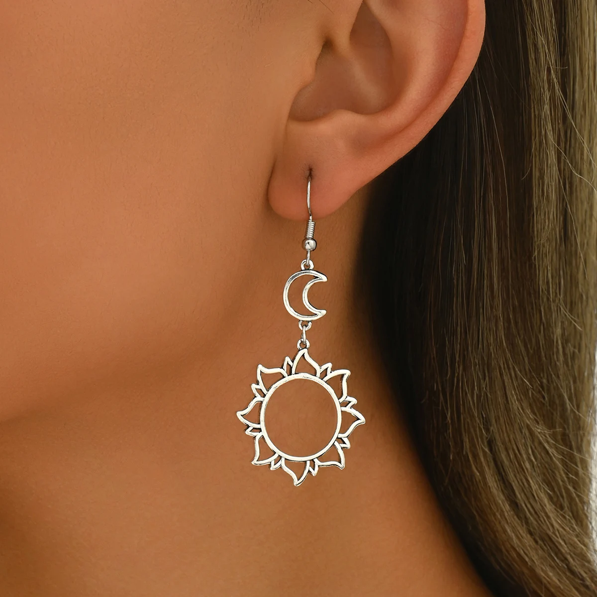 Bohemian Sun Moon Hollow Out Pendant Earrings New Senior Temperament For Women Jewelry Gift #6