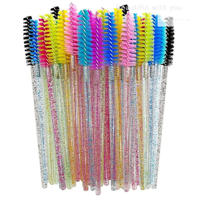 50pcs Shiny Disposable Eyelash Brush Applicator Wands Curler Mascara Eyebrow Makeup Tools Spoolers Comb Wands Spoolies Brushes