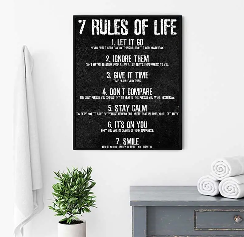 7 Rules of Life Watch Your Thoughts Motivational Posters and Prints on The Wall Canvas Painting Wall Art Picture for Living Room