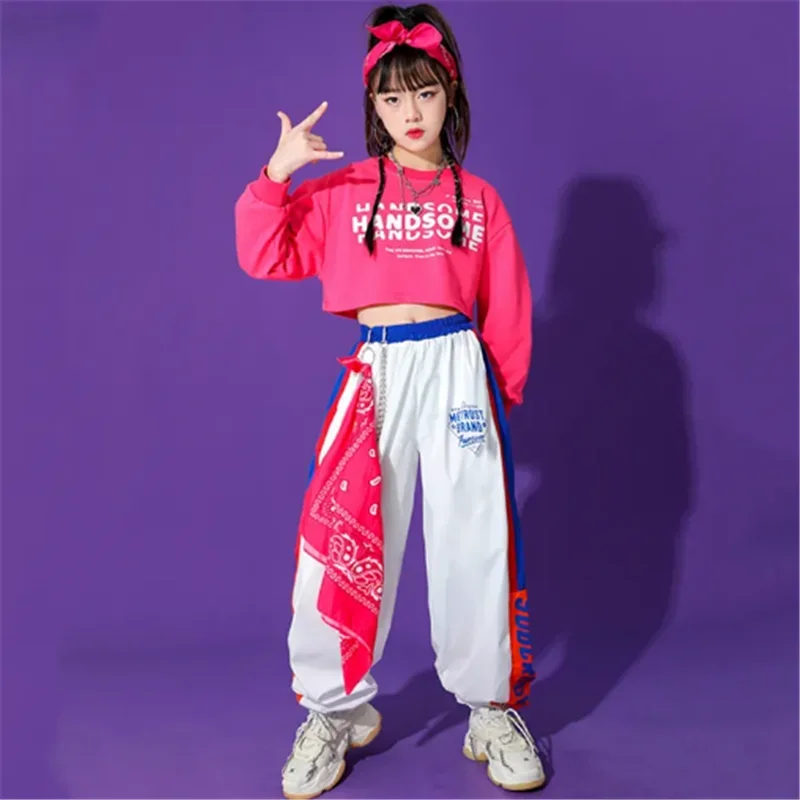 Mädchen Hip Hop Crop Top Cargo Hosen Kind Sweatshirt Plaid Rock Kind Streetwear Jazz Cheerleader Street Dance Kostüm Kleidung Set