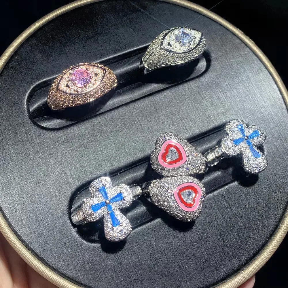 キュービックジルコニアのエンゲージメントバンド,トルコのラッキージュエリー,邪眼,幾何学的なジュエリー,舗装されたマイクロブリンブリン,ゴールドカラー,ファッション,5a