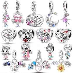 925 Sterling SilverCharms Girl Couple Valentine's Day Beads Pendant Fit 925 Silver Bracelet DIY Woman Jewelry Gift for Friend