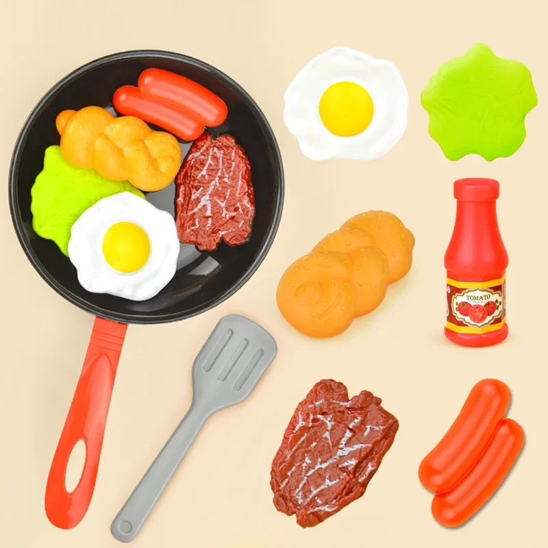 8PCS Cucina per bambini Giocattoli alimentari Simulazione Pentole Set da gioco Fai finta di giocare Pentola Bistecca Verdura Pane Hot Dog Frittata Regalo per bambini